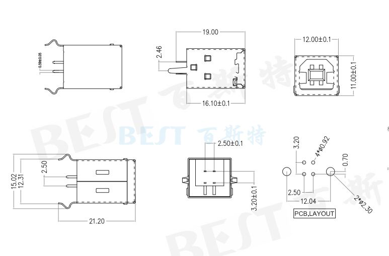 USB插座USB-B-01图纸